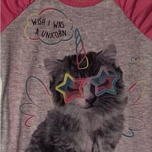 Gray Cat Sleep Shirt with Unicorn Design
